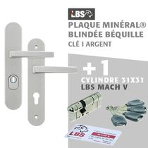 Lot ensemble sur plaque MINERAL blindée béquille clé I argent + cylindre MACH V 31x31